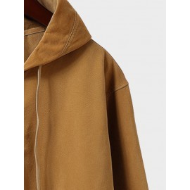 Mens Solid Half Zip Flap Pocket Casual Drawstring Hoodies Winter