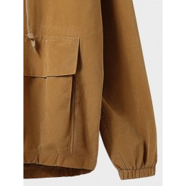 Mens Solid Half Zip Flap Pocket Casual Drawstring Hoodies Winter