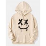 Mens Drip Smile Face Print Kangaroo Pocket Casual Drawstring Hoodies Winter