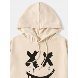 Mens Drip Smile Face Print Kangaroo Pocket Casual Drawstring Hoodies Winter