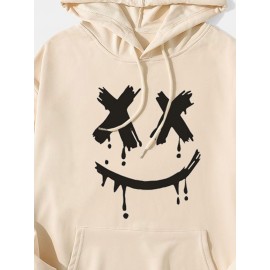 Mens Drip Smile Face Print Kangaroo Pocket Casual Drawstring Hoodies Winter