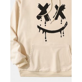 Mens Drip Smile Face Print Kangaroo Pocket Casual Drawstring Hoodies Winter