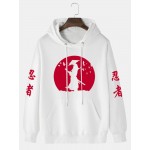 Mens Japanese Ninja Graphic Kangaroo Pocket Drawstring Hoodies Winter