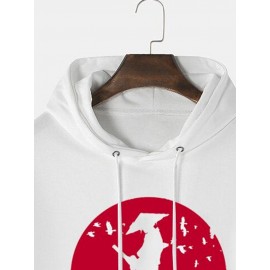 Mens Japanese Ninja Graphic Kangaroo Pocket Drawstring Hoodies Winter