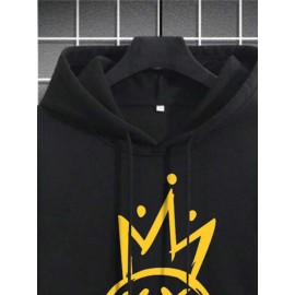 Mens Crown Smile Face Print Kangaroo Pocket Drawstring Hoodies Winter