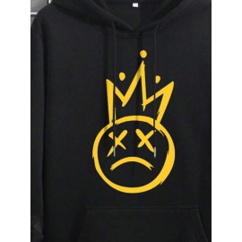 Mens Crown Smile Face Print Kangaroo Pocket Drawstring Hoodies Winter