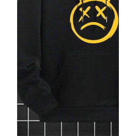 Mens Crown Smile Face Print Kangaroo Pocket Drawstring Hoodies Winter