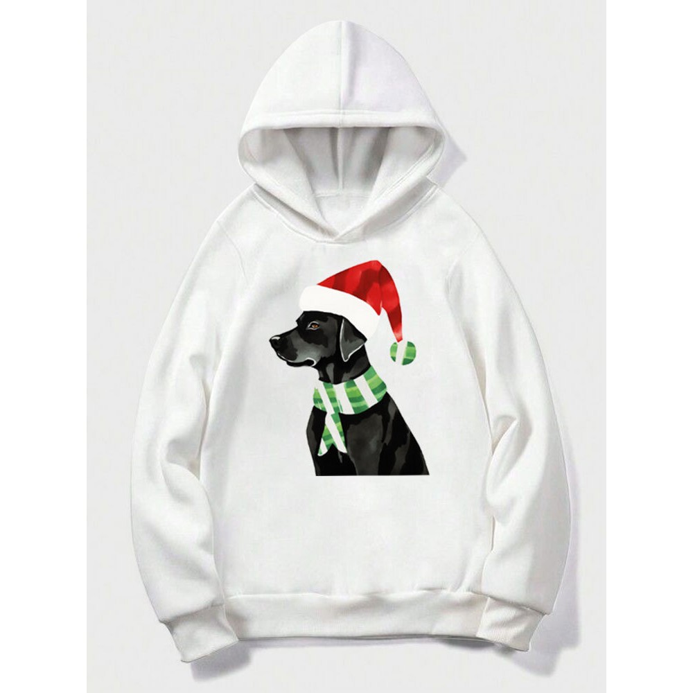 Mens Christmas Dog Graphic Casual Long Sleeve Hoodies Winter
