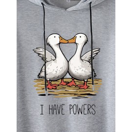 Mens Cartoon Duck Slogan Print Casual Drawstring Hoodies Winter