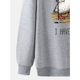 Mens Cartoon Duck Slogan Print Casual Drawstring Hoodies Winter