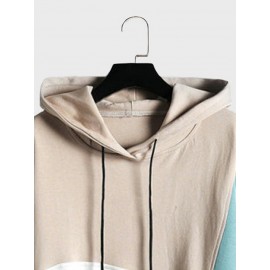 Mens Irregular Color Block Patchwork Kangaroo Pocket Drawstring Hoodies Winter