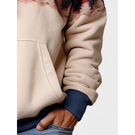 Mens Ethnic Pattern Kangaroo Pocket Contrast Drawstring Hoodies Winter