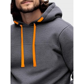 Mens Solid Kangaroo Pocket Contrast Drawstring Casual Hoodies Winter