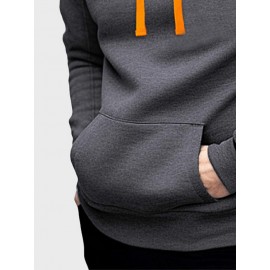 Mens Solid Kangaroo Pocket Contrast Drawstring Casual Hoodies Winter