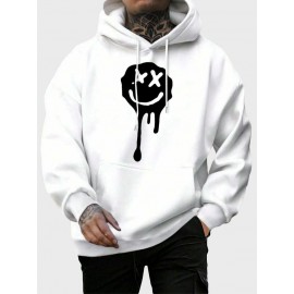 Mens Drip Smile Face Print Kangaroo Pocket Casual Hoodies Winter