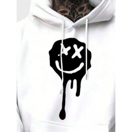 Mens Drip Smile Face Print Kangaroo Pocket Casual Hoodies Winter