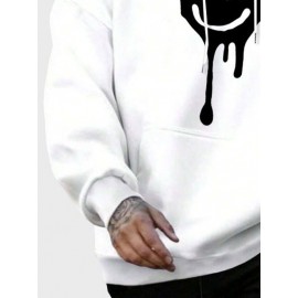 Mens Drip Smile Face Print Kangaroo Pocket Casual Hoodies Winter