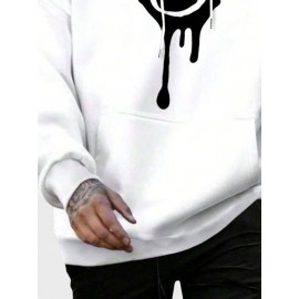 Mens Drip Smile Face Print Kangaroo Pocket Casual Hoodies Winter