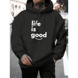 Mens Smile Slogan Print Kangaroo Pocket Casual Drawstring Hoodies Winter