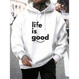 Mens Smile Slogan Print Kangaroo Pocket Casual Drawstring Hoodies Winter