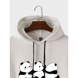 Mens Cute Panda Print Contrast Patchwork Drawstring Hoodies Winter