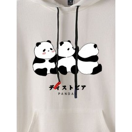 Mens Cute Panda Print Contrast Patchwork Drawstring Hoodies Winter
