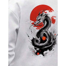 Mens Japanese Red Sun Dragon Back Print Long Sleeve Hoodies Winter