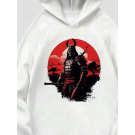 Mens Japanese Ninja Figure Graphic Long Sleeve Hoodies Winter