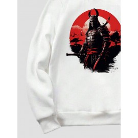 Mens Japanese Ninja Figure Graphic Long Sleeve Hoodies Winter