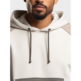 Mens Contrast Patchwork Kangaroo Pocket Casual Drawstring Hoodies Winter