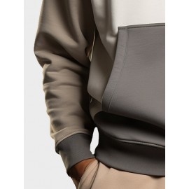 Mens Contrast Patchwork Kangaroo Pocket Casual Drawstring Hoodies Winter