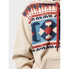Mens Ethnic Geometric Print Kangaroo Pocket Loose Drawstring Hoodies Winter