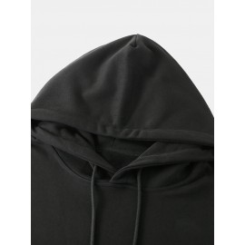 Mens Cute Cat Letter Print Kangaroo Pocket Drawstring Hoodies Winter