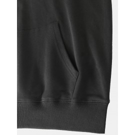 Mens Cute Cat Letter Print Kangaroo Pocket Drawstring Hoodies Winter