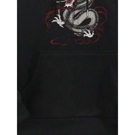 Mens Japanese Dragon Print Kangaroo Pocket Loose Drawstring Hoodies Winter
