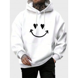Mens Heart Smile Face Print Kangaroo Pocket Casual Drawstring Hoodies Winter