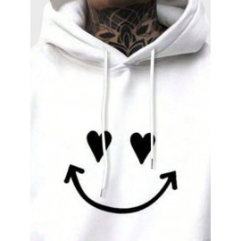 Mens Heart Smile Face Print Kangaroo Pocket Casual Drawstring Hoodies Winter