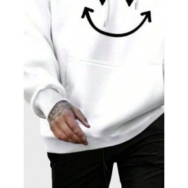 Mens Heart Smile Face Print Kangaroo Pocket Casual Drawstring Hoodies Winter