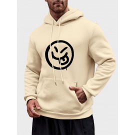 Mens Smile Face Graphic Kangaroo Pocket Casual Drawstring Hoodies Winter