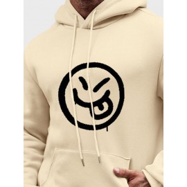 Mens Smile Face Graphic Kangaroo Pocket Casual Drawstring Hoodies Winter