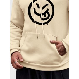 Mens Smile Face Graphic Kangaroo Pocket Casual Drawstring Hoodies Winter