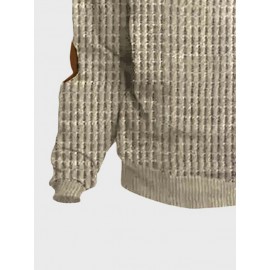 Mens Contrast Patchwork Half Zip Waffle Knit Pullover Sweatshirts Winter