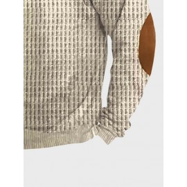 Mens Contrast Patchwork Half Zip Waffle Knit Pullover Sweatshirts Winter