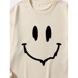 Mens Smile Face Print Crew Neck Casual Pullover Sweatshirts Winter
