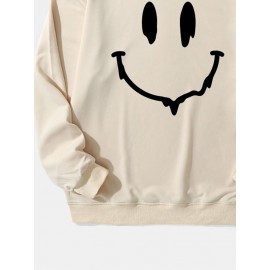 Mens Smile Face Print Crew Neck Casual Pullover Sweatshirts Winter