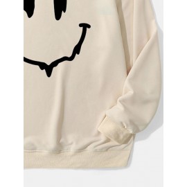 Mens Smile Face Print Crew Neck Casual Pullover Sweatshirts Winter