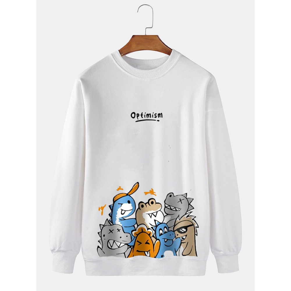 Mens Cartoon Chicken Letter Print Crew Neck Pullover Sweatshirts Winter