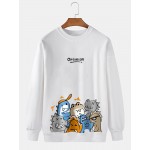 Mens Cartoon Chicken Letter Print Crew Neck Pullover Sweatshirts Winter