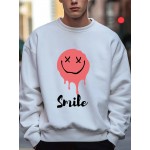 Mens Drip Smile Face Print Crew Neck Pullover Sweatshirts Winter