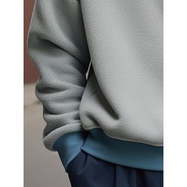 Mens Letter Print Contrast Crew Neck Fleece Pullover Sweatshirts Winter